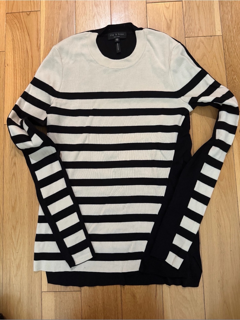 rag & bone Black and White Striped Long Sleeve Tee